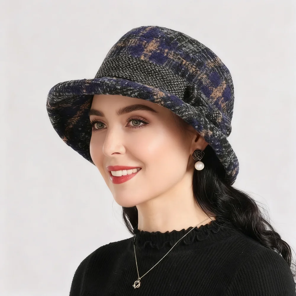 Damen Herbst- und Winter-Schleifenhut, Verdickter Warmer Wollener Casual-Fischerhut – Detail 4