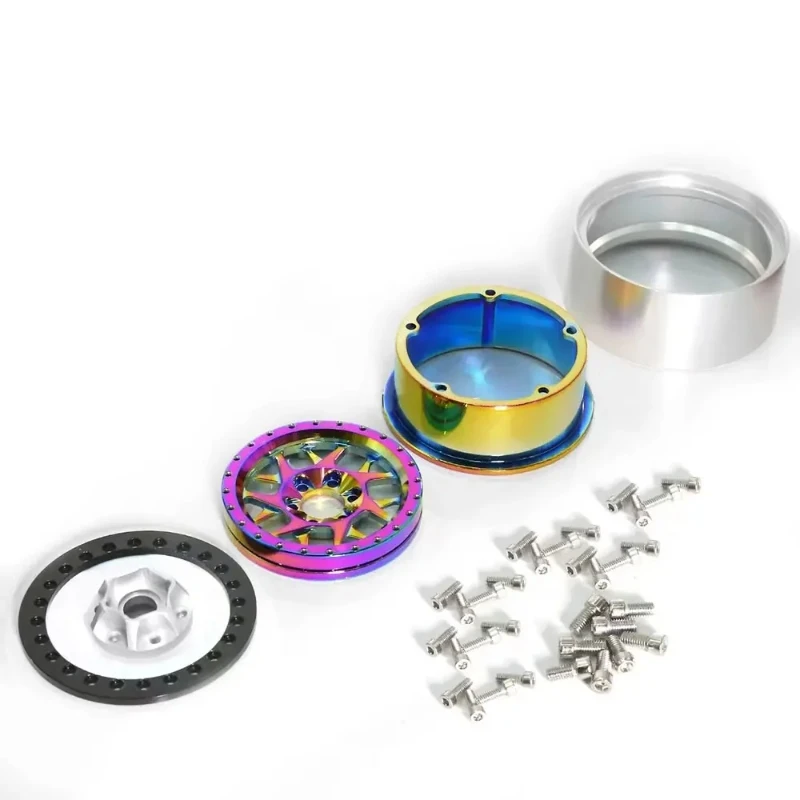 4pcs Rainbow 1.9/2.2 Beadlock Wheel Rim Colorful Aluminum Wheels for 1/10 RC Crawler SCX10 TRX4 TRX6 Gen8