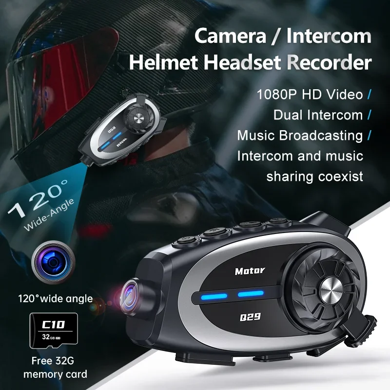 Q29 Motorcycle Bluetooth Helmet Headset Bt5.4 HD Driving Recorder Wireless Camera 1080P Hard Disk Video Recorder Call Headset