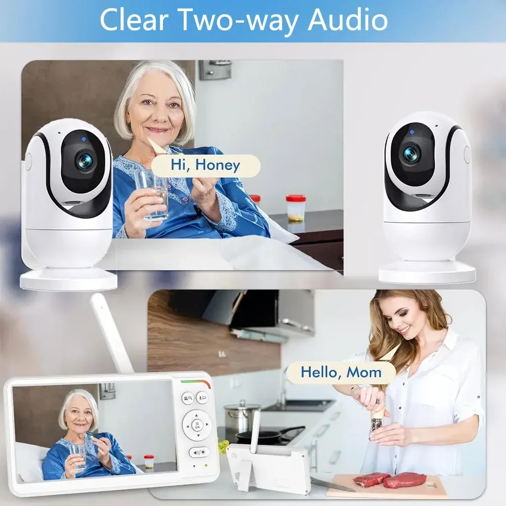 Baby Monitor Schermo da 7,0 pollici Batteria da 5000 mAh Sicurezza domestica intelligente per interni Telecamera con zoom PTZ Video sorveglianza Temperatura Ninne nanne