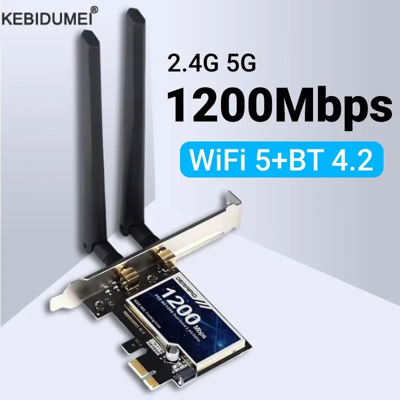 1200Mbps PCI-E Wireless Adapter Network Card Dual Band 2.4G/5GHz 802.11AC For Bluetooth 4.2 Desktop Laptop Windows 7/8/10/11