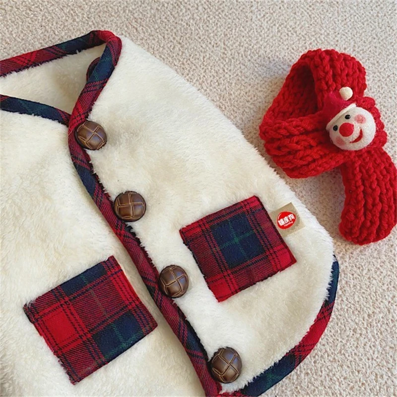 Soft Fleece New Year Clothes for Small Medium Dogs Christmas Thick Overalls Winter Kitten Vest Lovely Unisex Pet Cat Clothing