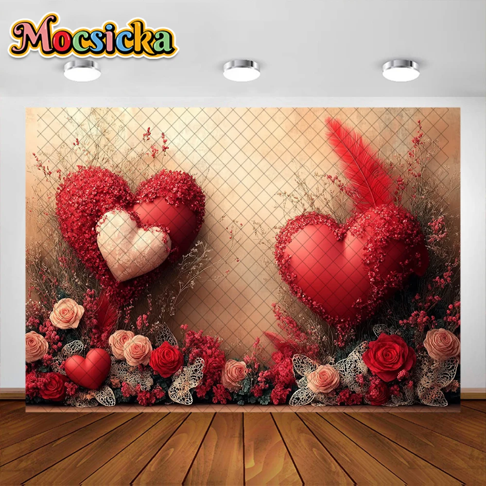 Fondo de fotografía del Día de San Valentín forma de corazón rosas rojas decoración telón de fondo pareja Baby Shower retrato accesorios de estudio Banner