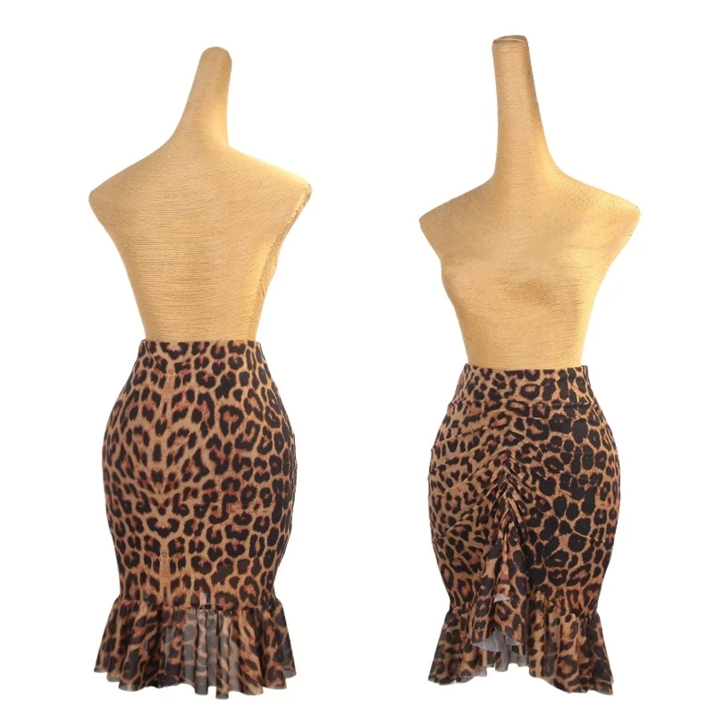 

Leopard Print Latin Dance Skirt Women Wrap Hip Fishtail Skirt Rumba Dance Clothes Adult Latin Practice Training Wear DNV23576