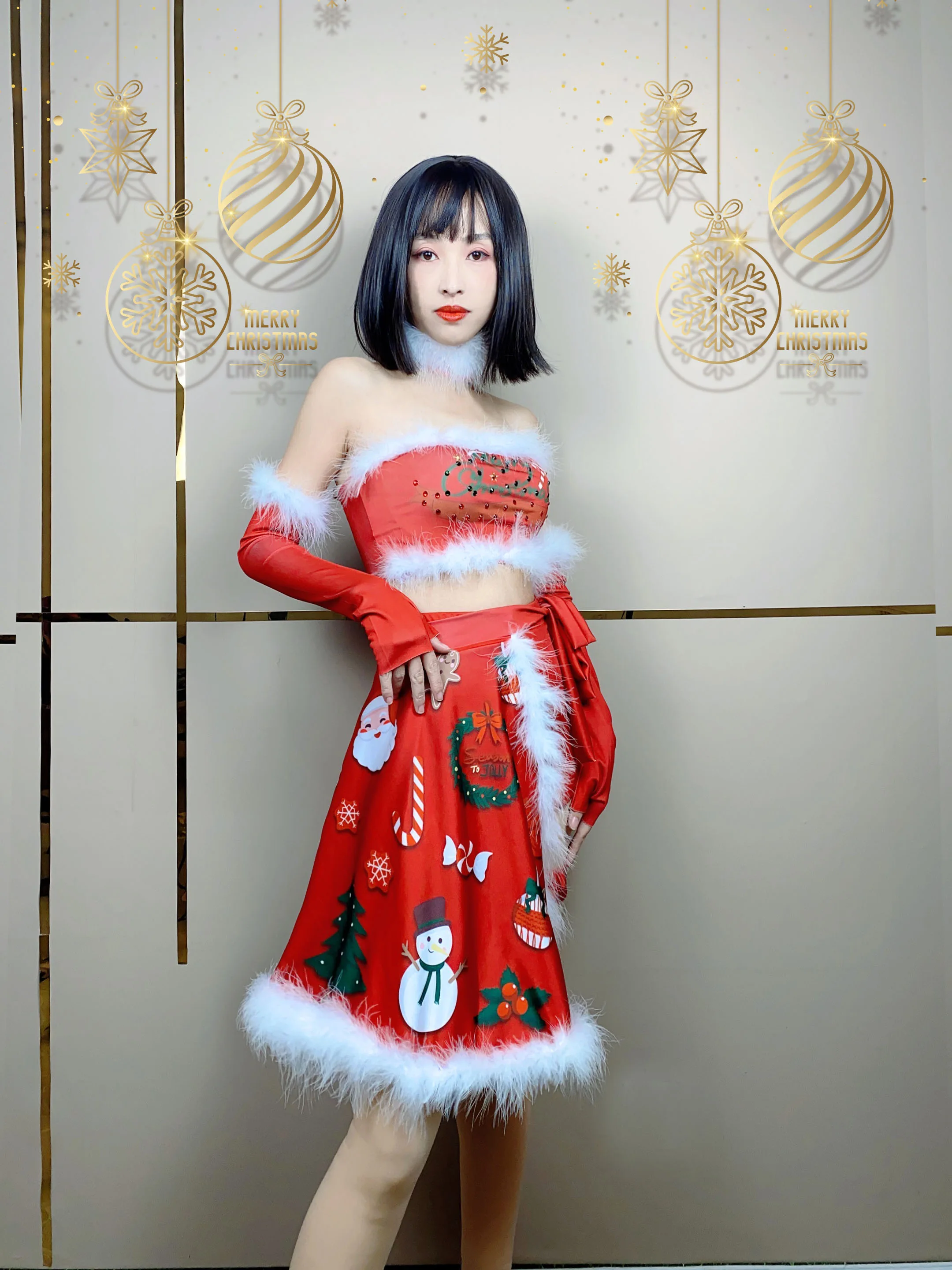 New Year's Day DJ DS Stage Performance Costume Nightclub Female Singer Christmas Party Rave Outfits Red Photo Shoot Costume Set