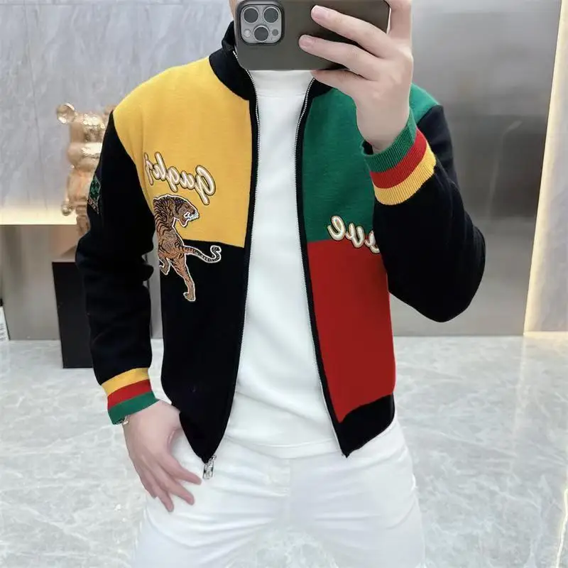 Spring Autumn Men Fashion Casual Jacket Korean Style Coat Men Patchwork Streetwear  Flip Collar Casual Jacket