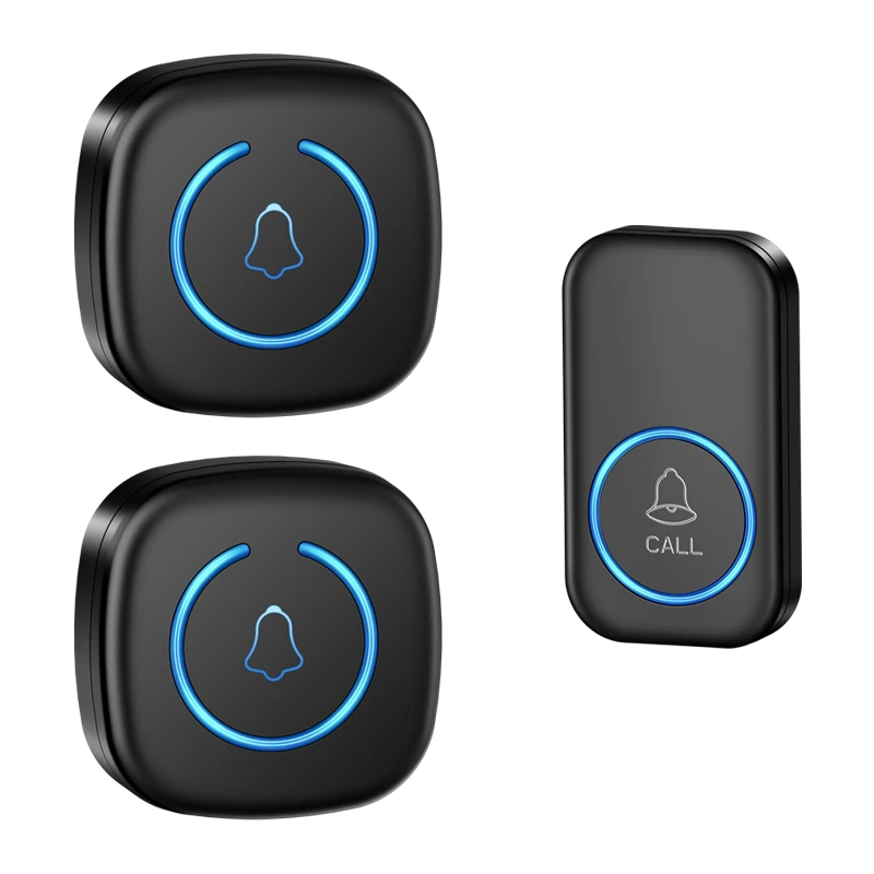 CACAZI Outdoor Wireless Doorbell Mini Set Waterproof Button 60 Ringtones 5 Volume 300 Meters Remote EU Plug 1 Button 2 Receiver