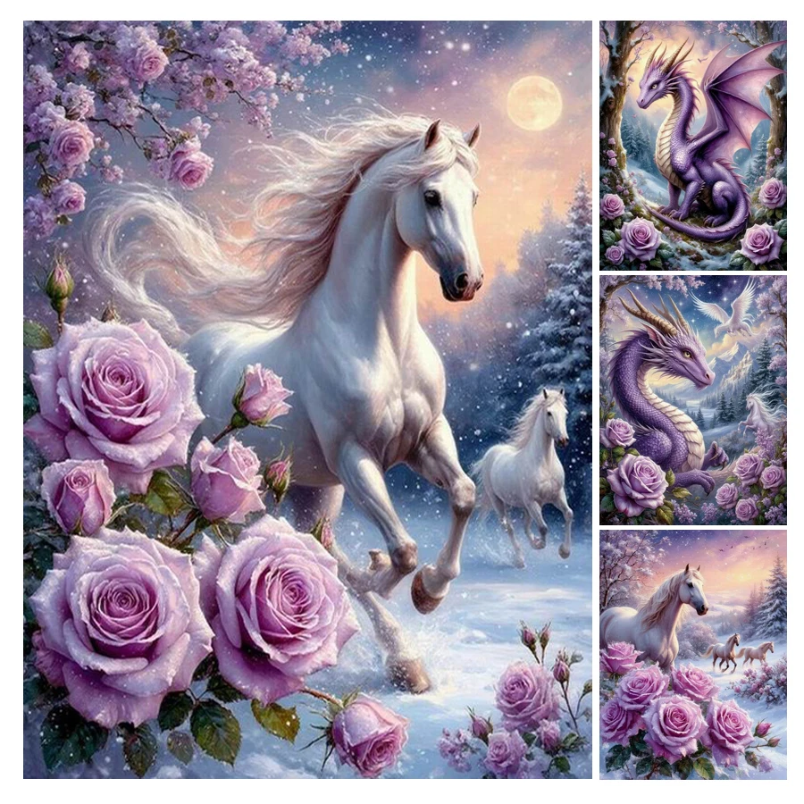

Horse Dragon Purple Rose Diy Diamond Art For Adults Painting Kits New Collection Animals Full Drill Mosaic Embroidery Picture