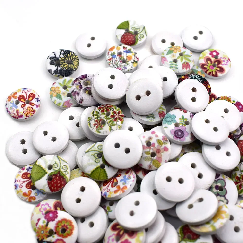 50PCS 15MM Round Wooden Buttons 2 Holes Sewing Wood Button Scrapbooking Garment DIY Apparel Accessories