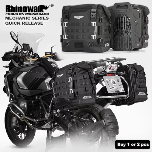 Rhinowalk-Bolsa lateral para motocicleta, de liberación rápida, 35L, gran capacidad, resistente al agua, antirrobo, con orificio de bloqueo, alforja o expansor Molle