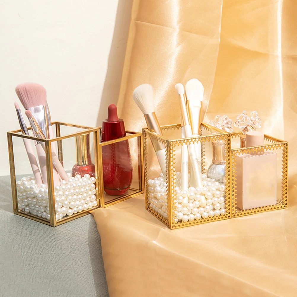 

1Pcs Makeup Brush Bucket Glass Brush Container Pearl Design Eyebrow Pencil Organizer Desktop Storage Box for Beauty