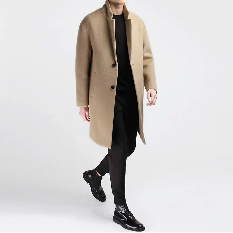 

Medium Long Coat Wool Men Brand Clothing Pea Jacket Turn-down Collar Thicken Black Mens Coat Overcoat Camel Men's Coats WUJ1191