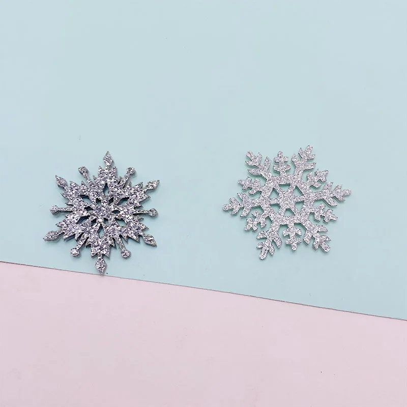 50 sztuk/partia 4CM błyszczące Glitter Snowflake kształt wyściełane aplikacje dla DIY nakrycia głowy spinki do włosów wystrój ubrania kapelusz buty