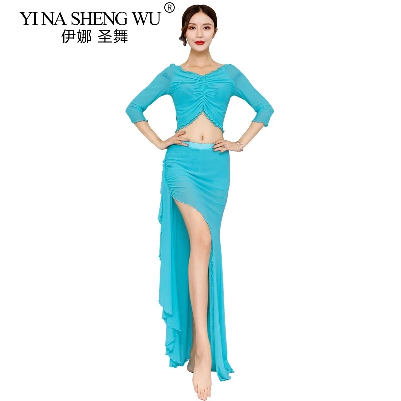 Fashion Women Belly Dance Performance Set Occupation Dance Suit Costume Top Long Skirt Oriental Dance Beginner Practice Clothes