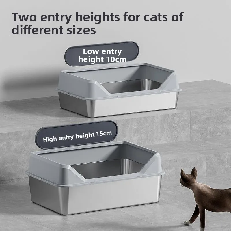 

Stainl Steel Litter Box High Fence Top Entry Toilet with Lid Extra Large Spla Proof Pet Supplies Diwaer Se