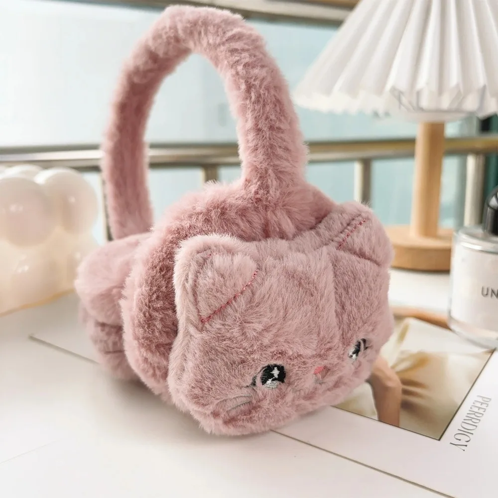 غطاء أذن دافئ مقاوم للبرد على شكل قطة كرتونية لطيفة، غطاء للأذنين ناعم وسميك للنساء والفتيات