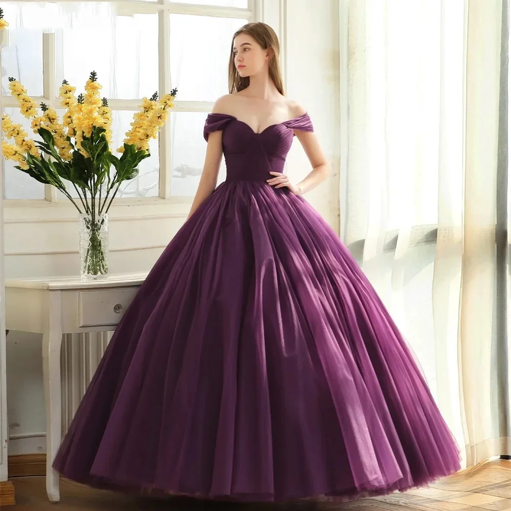 Off The Shoulder Ball Gown Long Evening Dress Party Elegant Robe De Soiree Purple Princess Prom Dresses Sleeveless