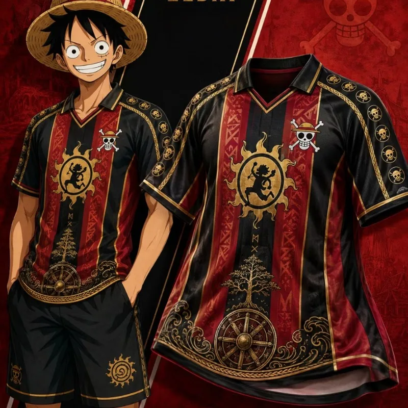 Anime Breathable Ball Suit Skeleton Pirate Logo Personalized Luffy Straw Hat Team Casual Sports 3D Printed Top