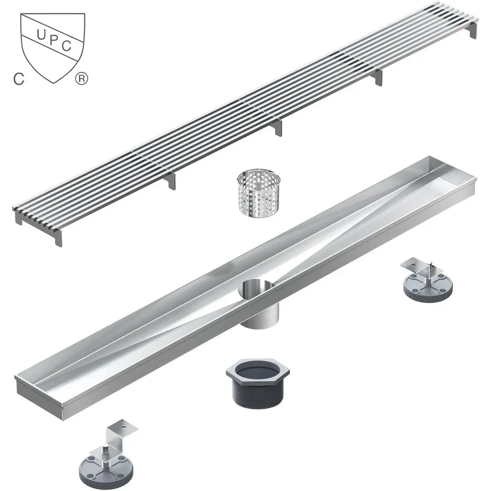 Ralo de Chuveiro de 32 Polegadas em Níquel Escovado com Grelha Removível e Coletor de Cabelos, Certificado CUPC