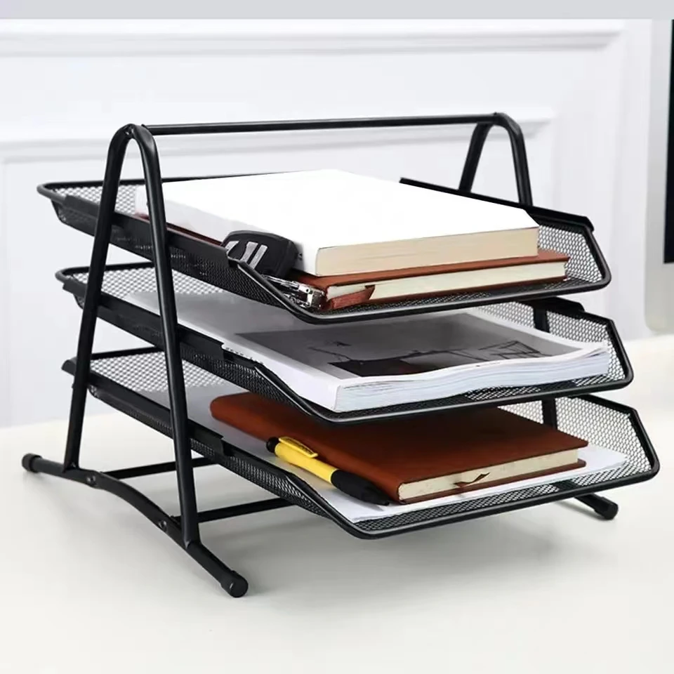 

Creative File Tray Desktop Organizer Anti-Rust 3 Layers Metal Wide Entry Desk File Document Letter Organizer Tray Storage Rack