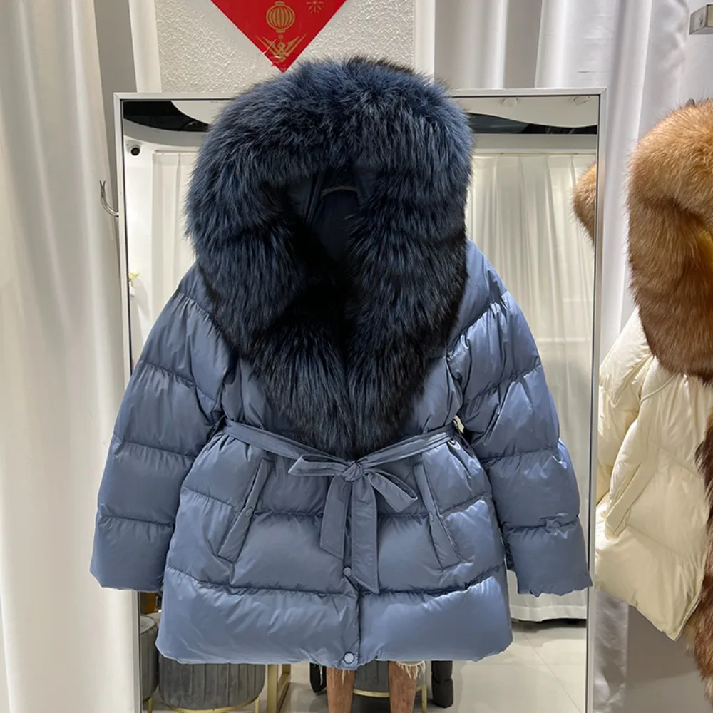 كبير ريال فوكس الفراء طوق الواقع الفراء سترة شتاء دافئ النساء الطبيعية سميكة بطة أسفل معطف قصير ملابس خارجية سترة فرو الثعلب الحقيقي