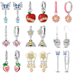 2025 New Women's 925 Silver Apple Strawberry Cherry Spring Flowers Colorful Sweet Romantic Earrings Engagement Party Jewelry