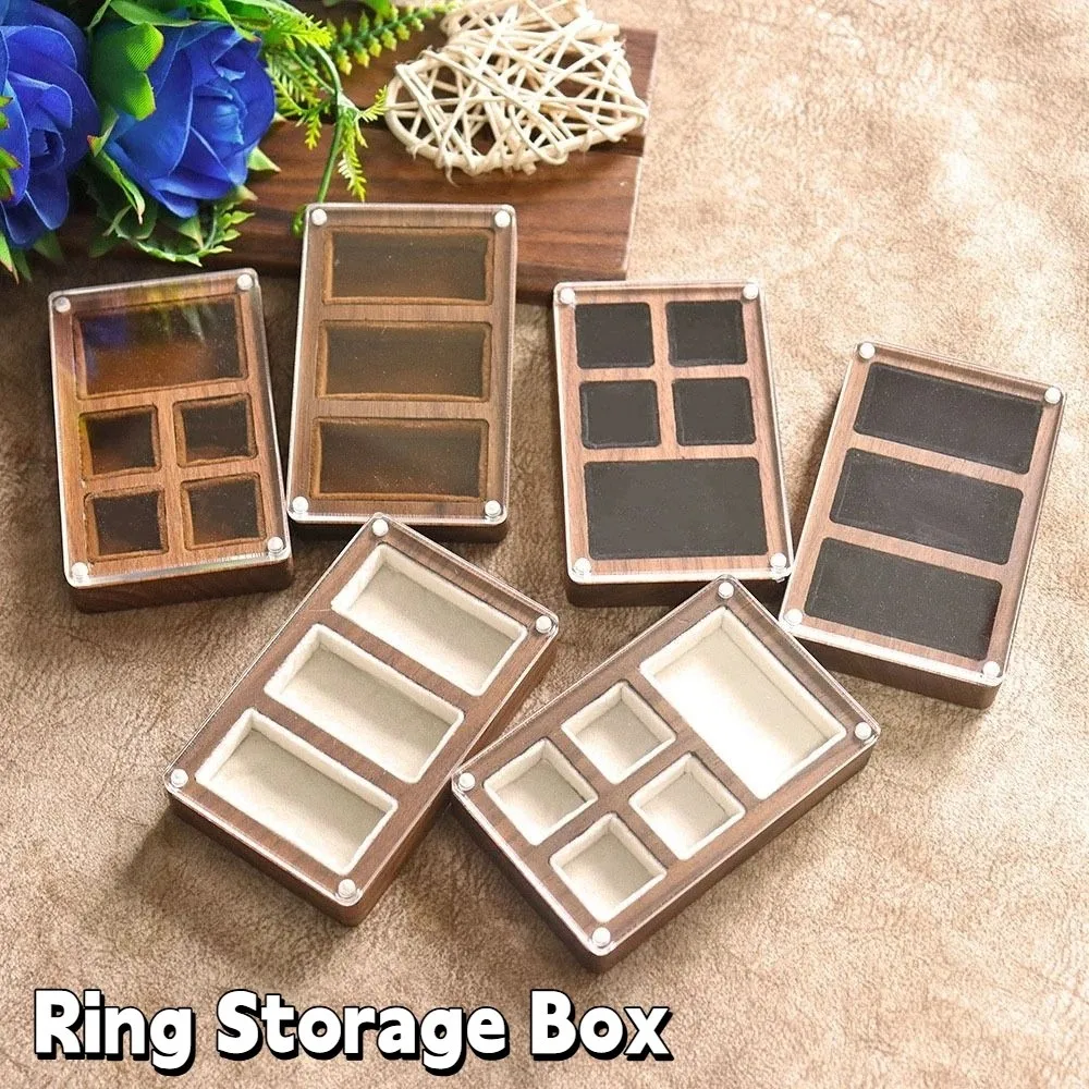 

3/5 Slot Wooden Ring Box Magnetic Cover Opening Window Black Walnut Cufflinks Box Dustproof Rectangular Jewelry Ring Holder