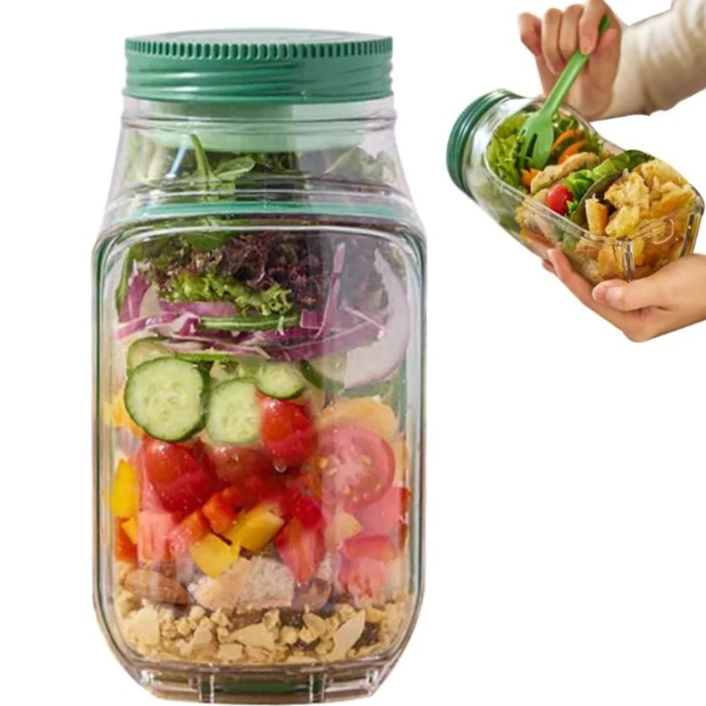 

Portable Plastic Salad Pod All-In-One Container Keep it Fresh Fresh Salad Bowl Reusable with Leak Proof Oats Container Meal Prep