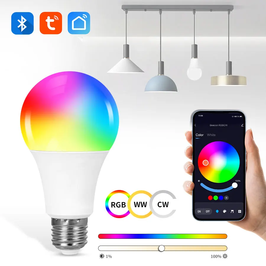 

Tuya Bluetooth LED Lamp Smart Life App Control E27 220V 9W 15W 18W 110V 9W 85-265V 15W Colorful Light Bulb for Home Room Decor