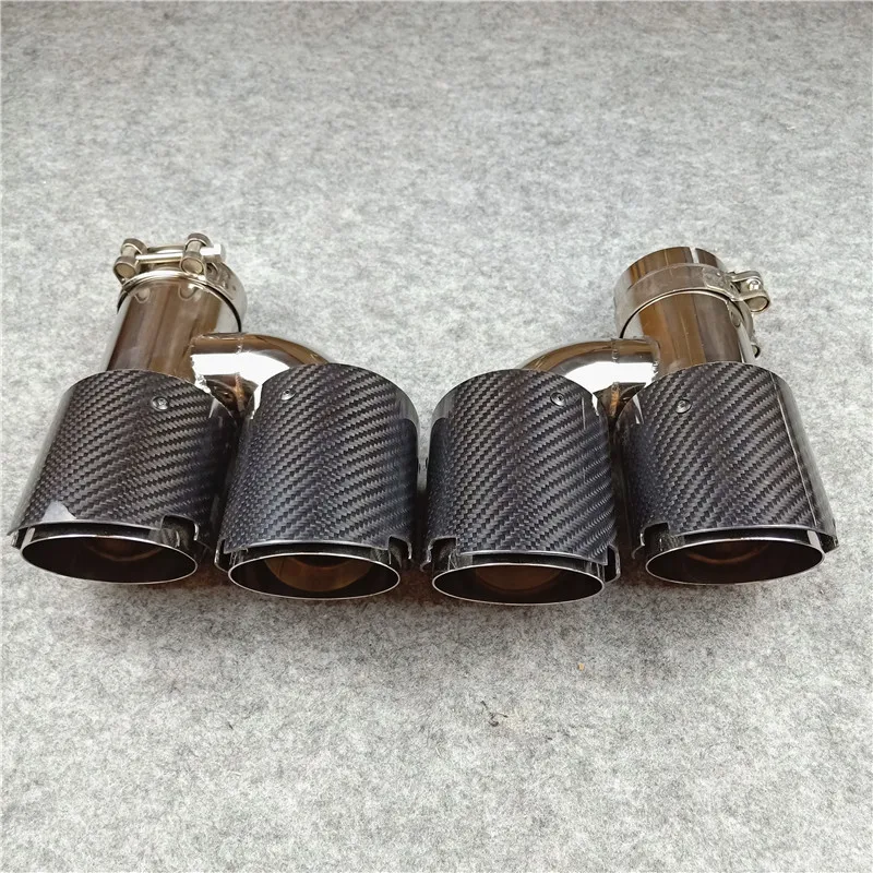 

One Pair H Model Exhaust Pipe Car Universal No Logo Muffler Tip Carbon Fiber 304 Stainless Steel Tailpipe Rear Nozzles
