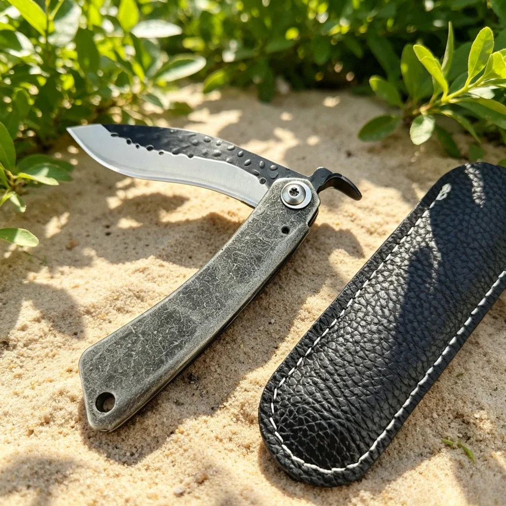 Higonokami Camping-Essentials: Faltbares Kochmesser, Küchen- und Obstmesser, Tragbares Angelmesser mit Lederetui, EDC-Werkzeug – Detail 5