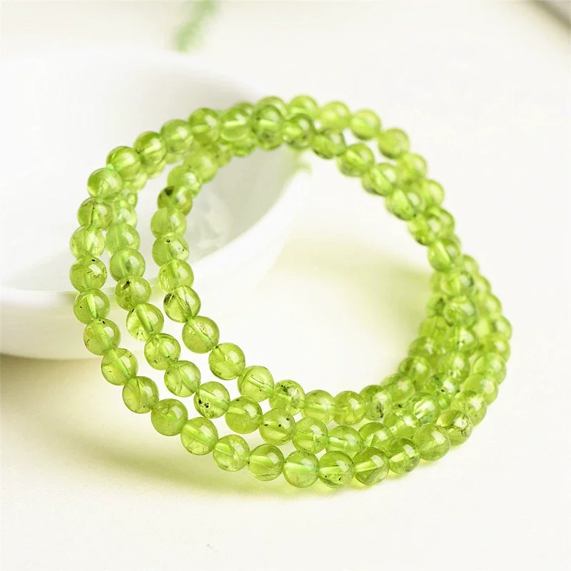 

Natural Peridot Gemstone 3 Laps Round Beads Bracelet Women Men 4.5mm Stretch Green Olivine Gems Stone AAAAA