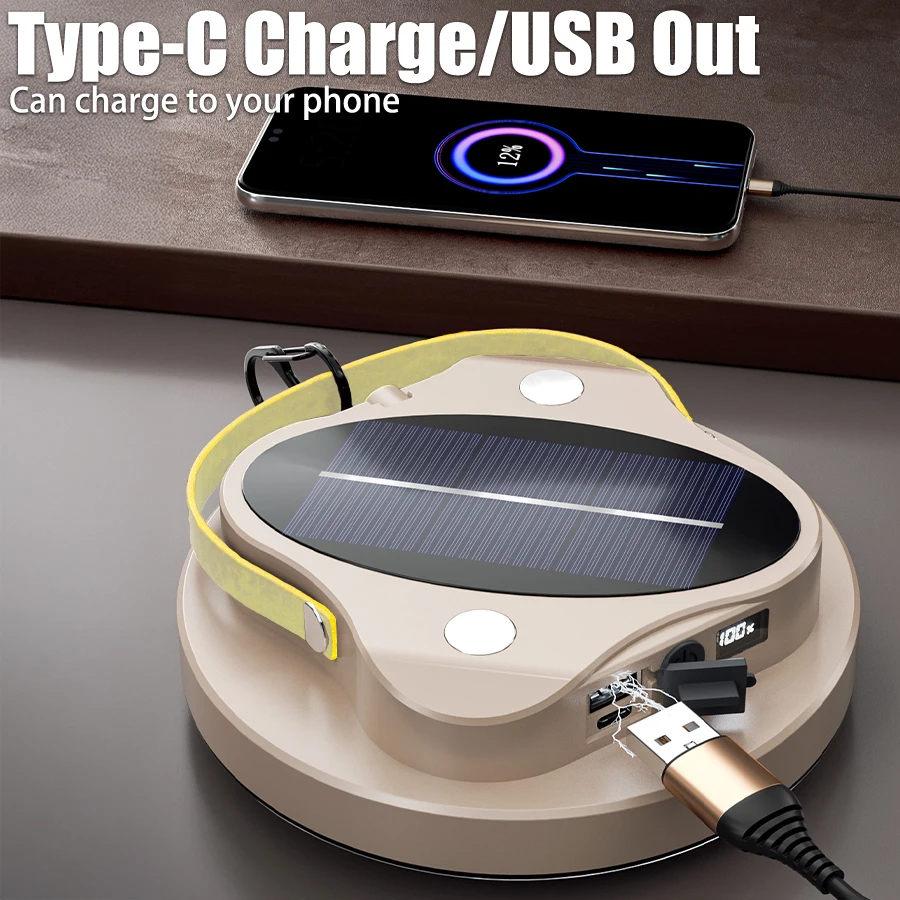 Solar LED Camping Light With 5200mAh Battery Type C Recharge Portable Torch Tent Lamp Work Maintenance Emergency Lighting Lamp