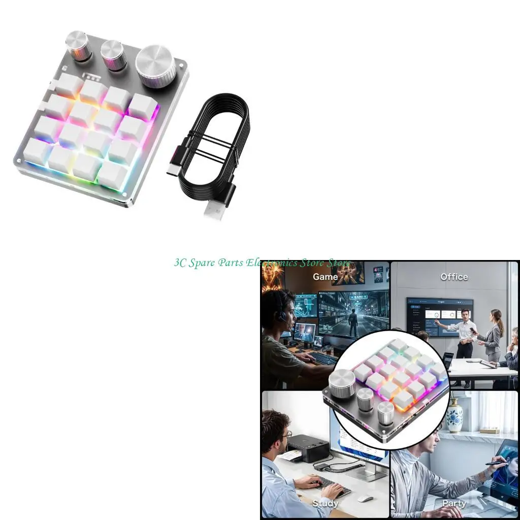 

SZ 16-клавишная макропрограммируемая клавиатура с 3 регулируемыми ручками, совместимая с для любителей игр и офисных