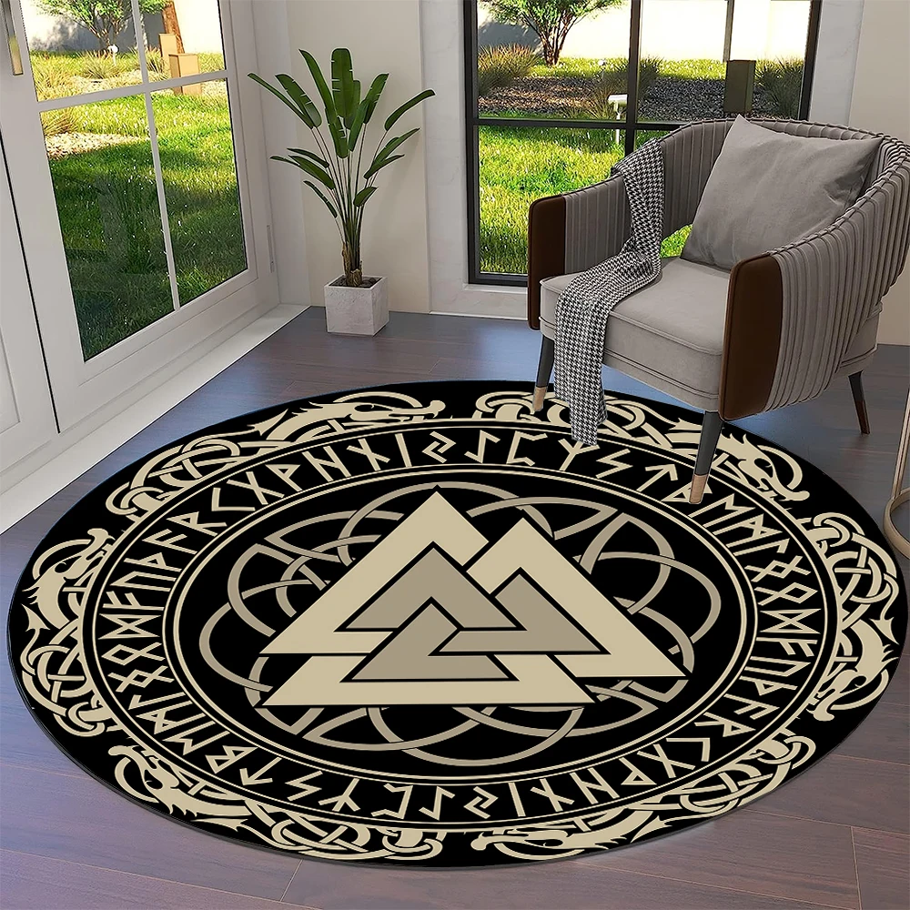 Tree of Life Viking Yggdrasil Valknut Round Carpet Rug for Living Room Bedroom Sofa Decor,Kid Paly Area Rug Non-slip Floor Mat