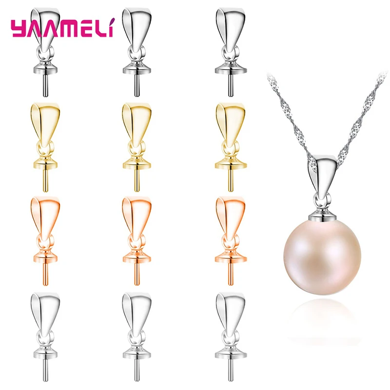 100 sztuk / partia 925 Sterling Silver Screw Eye Pin Bail Top Drilled Beads End Cap For DIY Charm Pendant Connectors Jewelry Making