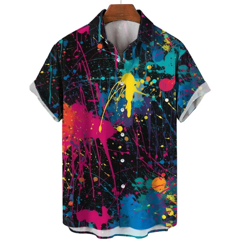 2025 3D Printed Sublimation Splash Mixed Color Shirts For Men Fashion Splatter Artist Short Sleeve Lapel Men Shirt Wholesale Top