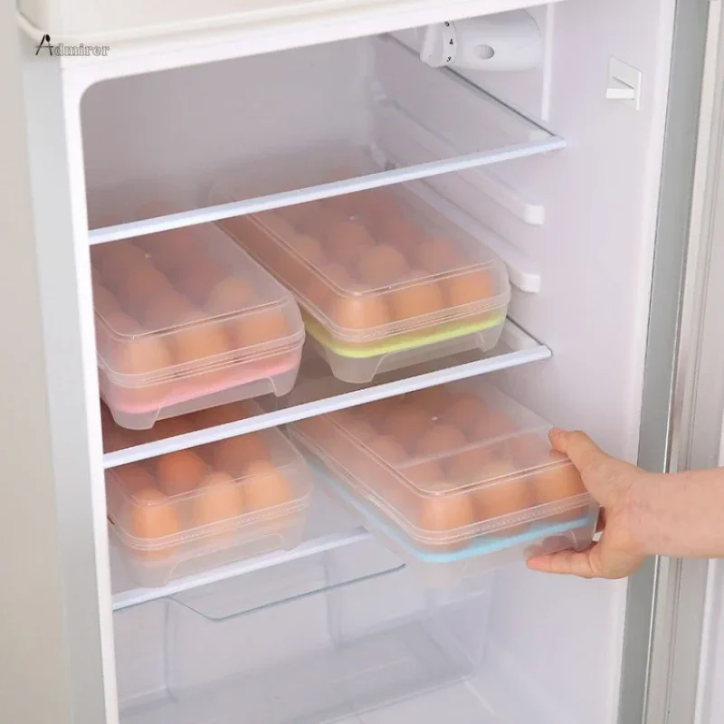 Plastic 15-cell Egg Anti-collision Single-layer Transparent Storage Box Refrigerator Storage Container Portable Egg Tray Kitchen