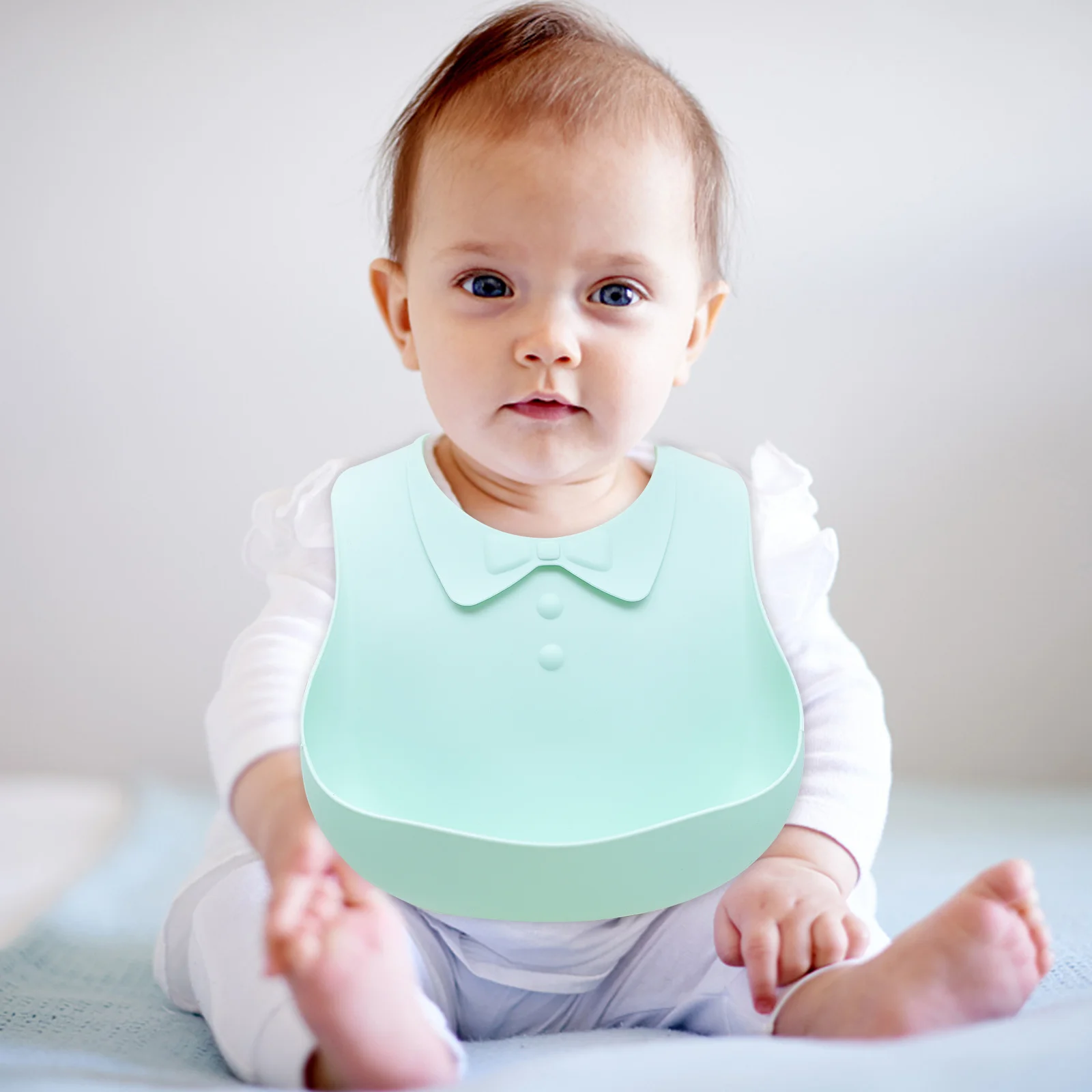 

Silicone Baby Bib Waterproof Adjustable Food Catcher Soft Comfortable Cartoon Style Toddler Feeding Bib Lightweight