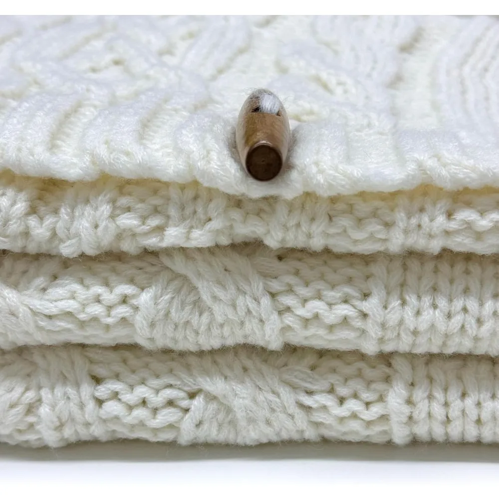 72-Inch Cable Sweater Knit Christmas Tree Skirt with Wooden Toggles, Cream White