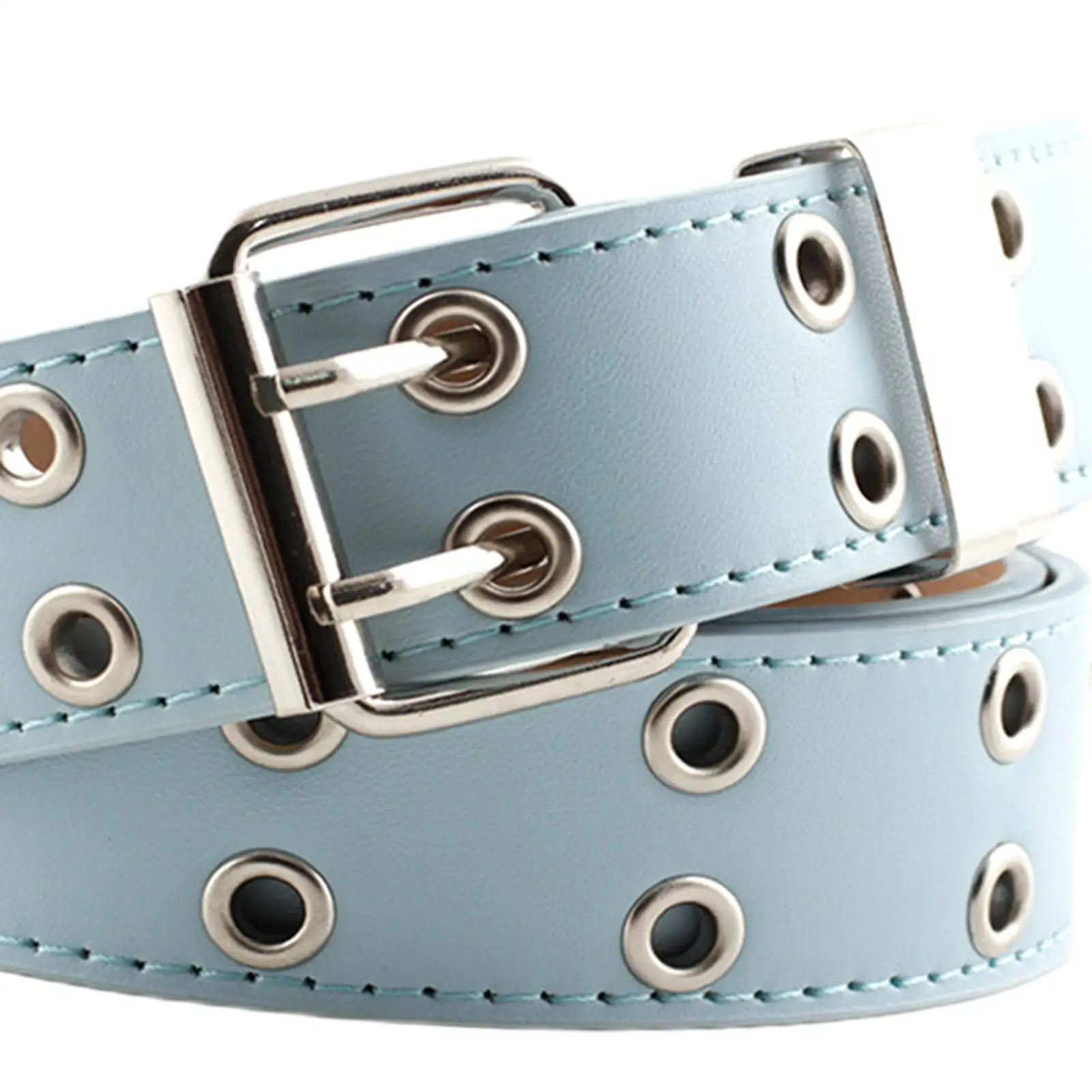 حزام أنيق مزدوج الحلقات للنساء من الجلد الصناعي - أزرق
