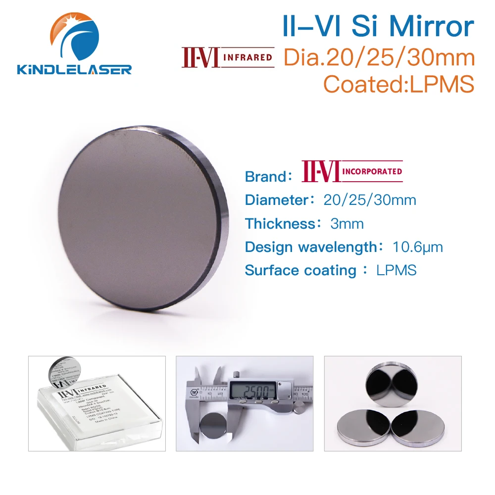 KINDLELASER Original II-VI Si Mirror Dia.20/25/30mm Thk.3mm 10.6um LPMS Coating for CO2 Laser Engraving Cutting Machine