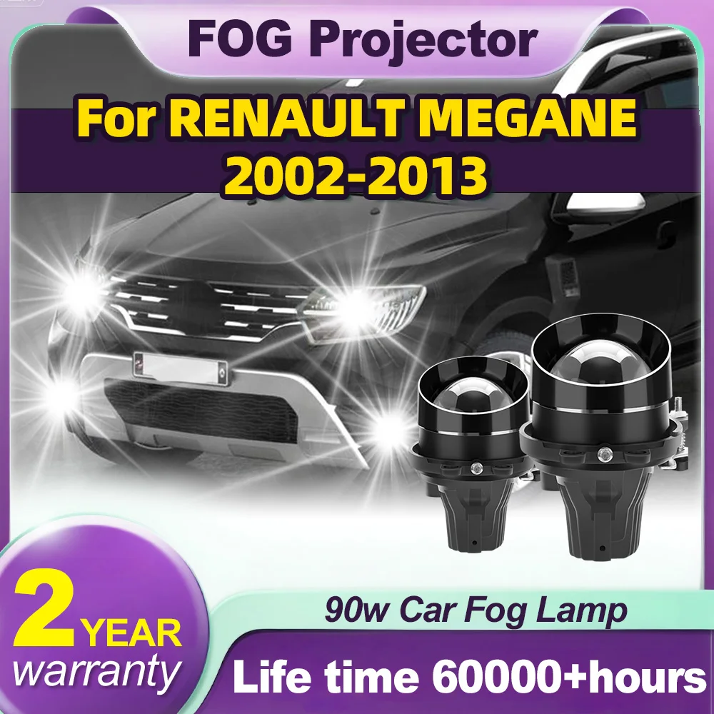 2PCS 3.0" H11 LED Fog Projector Lens Retrofit Fog Light Lamp 6000K White 90W High Beam 20000LM for RENAULT MEGANE 2002-2013 2003
