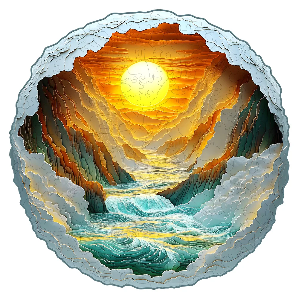 

Wooden Puzzles for Adults, 3D Vision Effects Inside The Cave Wooden Jigsaw Puzzles for Adults, Unique Shape, Mountain Rivulet Su