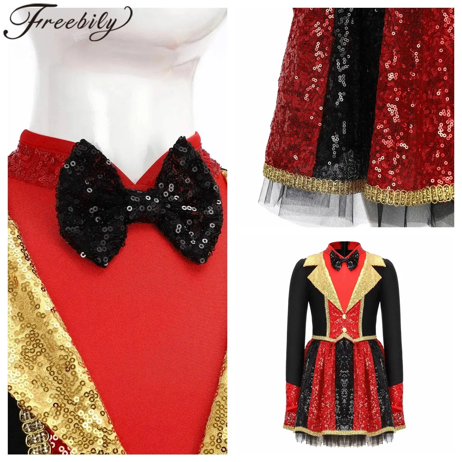 

Children Girls Circus Costume Halloween Ringmaster Sequins Dance Leotard Dress Carnival Party Festival Performance Dancewear