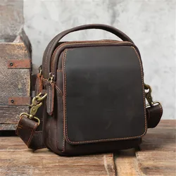 Bolso de mensajero pequeño de piel de vaca para hombre, bolsa de hombro de cuero genuino, Estilo Vintage, natural, para el trabajo juvenil