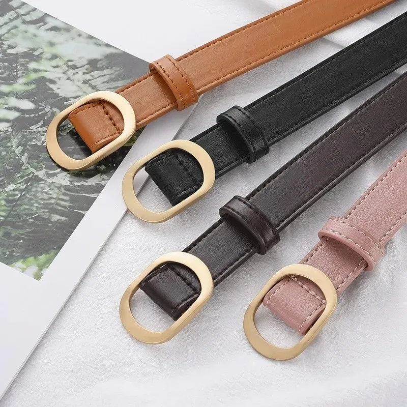 Women Belt Fashionable Gold Button Non Perforated Belt Authentic Leisure Versatile PU Leather Belt Paired with Pants Jeans Belt image 2