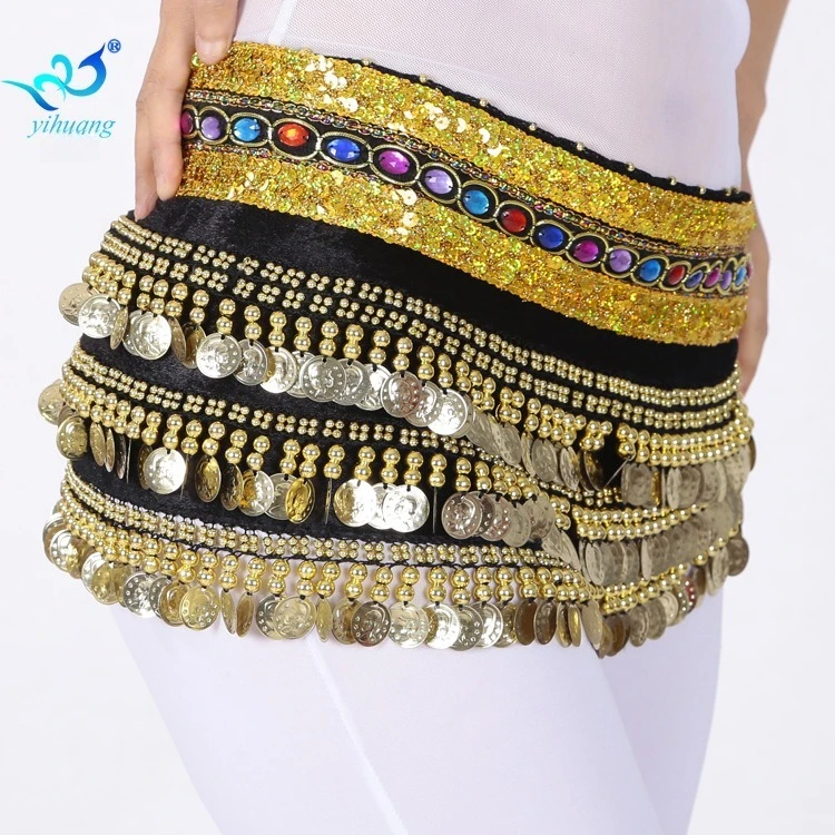 

248 Красочный набедренный шарф для танца живота со стразами и блестками для выступления на сцене и практики