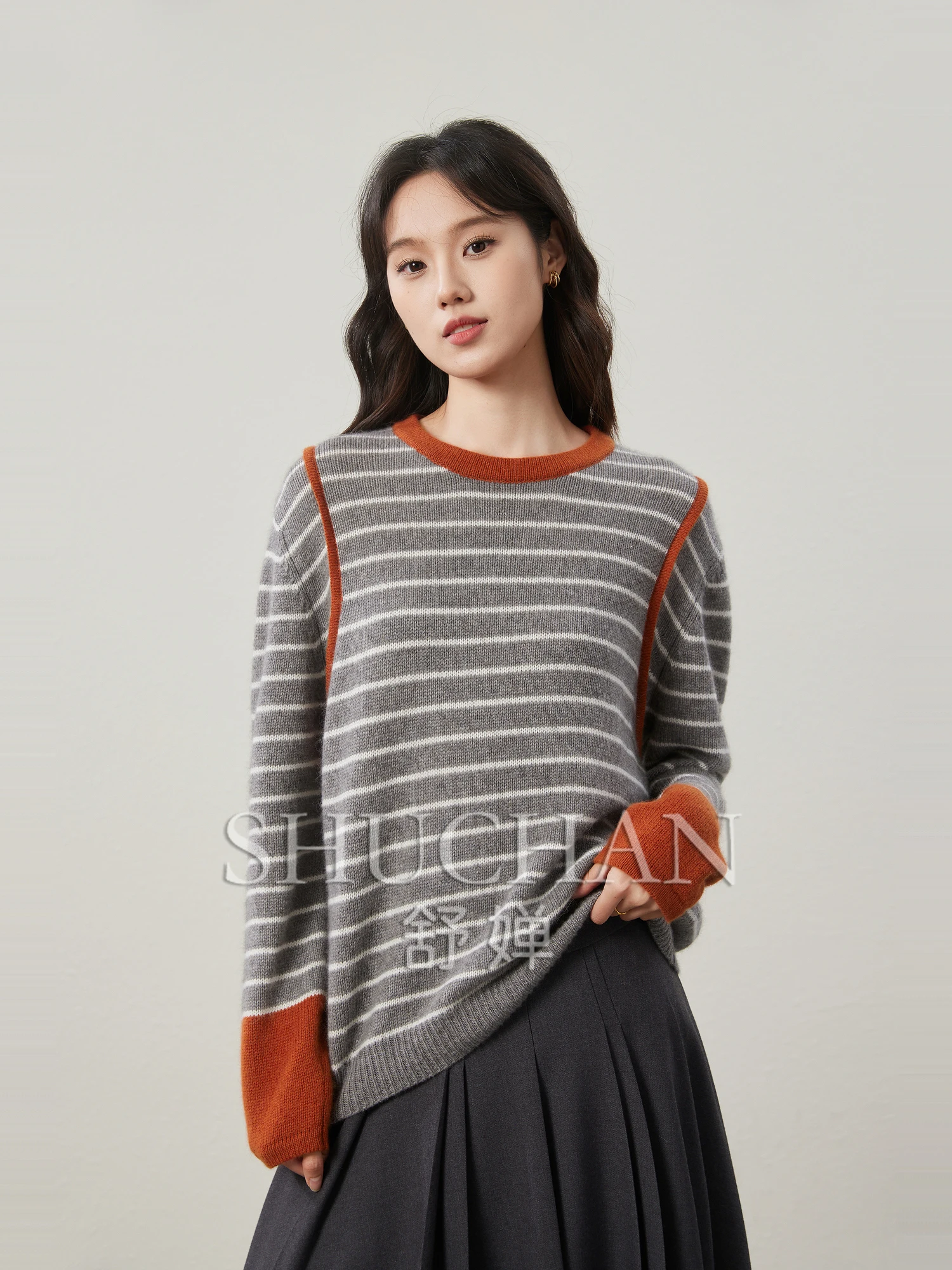 Retro Contrasting Colors Striped Sueter Mujer Invierno  Casacos De Inverno Feminino  Sweater Mujer  Long Sleeve Top