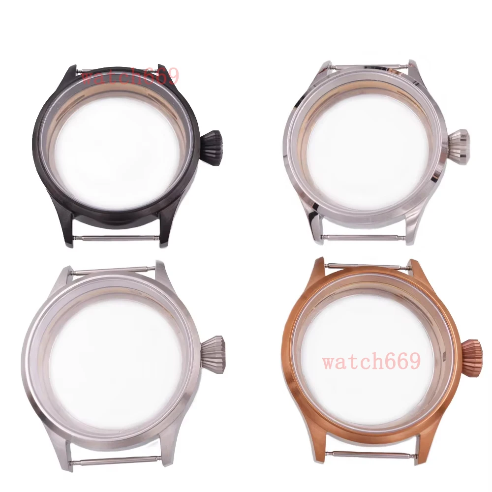 

43MM Sapphire Glass Watch Case Black/Rose Gold/Silver Stainless Steel Compatible with ETA6497 6498 Movements - Watch Accessories